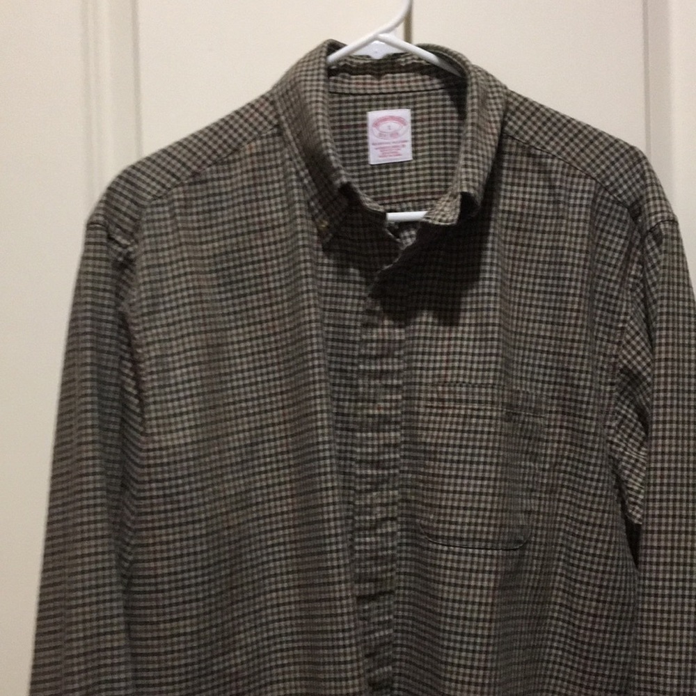 Brooks Brothers mens plaid button down wool blend long sleeve dress shirt size L
